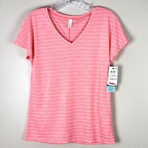 NWT Ideology Womens T Shirt - Size XS‎  Shadow Stripe Peachberry V-Neck